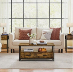 Coffee Table W Storge Drawers & Shelves Retro Centre Table For Living Room Brown - thumbnail 7