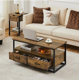 Coffee Table W Storge Drawers & Shelves Retro Centre Table For Living Room Brown - thumbnail 6