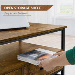 Coffee Table W Storge Drawers & Shelves Retro Centre Table For Living Room Brown - thumbnail 3
