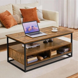 Coffee Table W Storge Drawers & Shelves Retro Centre Table For Living Room Brown - thumbnail 1