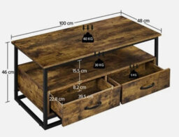 Coffee Table W Storge Drawers & Shelves Retro Centre Table For Living Room Brown - thumbnail 2