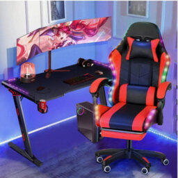 Gaming Chair With Rgb Led Illuminat Ergonomic Computer Swivel Office Chair Red - thumbnail 2