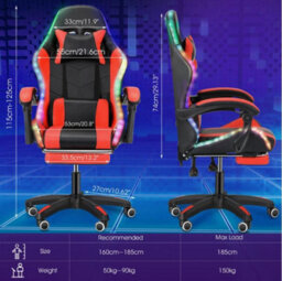 Gaming Chair With Rgb Led Illuminat Ergonomic Computer Swivel Office Chair Red - thumbnail 6