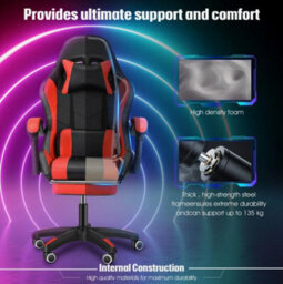 Gaming Chair With Rgb Led Illuminat Ergonomic Computer Swivel Office Chair Red - thumbnail 4