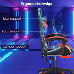 Gaming Chair With Rgb Led Illuminat Ergonomic Computer Swivel Office Chair Red - thumbnail 5