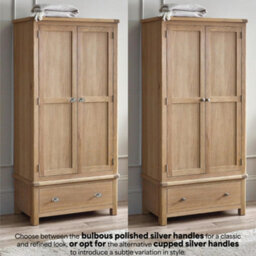 Oakham Premium Hudson Limed Oak 2 Door & 1 Drawer Wardrobe In Limed Oak - thumbnail 6