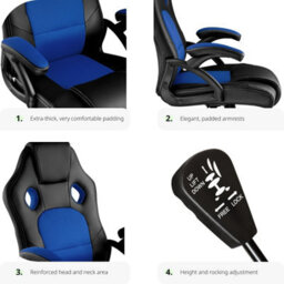 Tectake Gaming Chair Tyson - Ergonomic Shape, Thick Padding - Black/blue - thumbnail 3