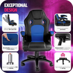 Tectake Gaming Chair Tyson - Ergonomic Shape, Thick Padding - Black/blue - thumbnail 7