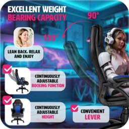 Tectake Gaming Chair Tyson - Ergonomic Shape, Thick Padding - Black/blue - thumbnail 4