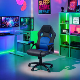 Tectake Gaming Chair Tyson - Ergonomic Shape, Thick Padding - Black/blue - thumbnail 9