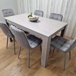 Kosy Koala Dining Table And 6 Chairs Grey 6  Grey Velvet Chairs Wood Dining Set Furniture - thumbnail 3