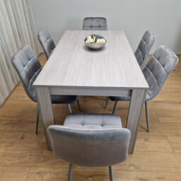 Kosy Koala Dining Table And 6 Chairs Grey 6  Grey Velvet Chairs Wood Dining Set Furniture - thumbnail 2