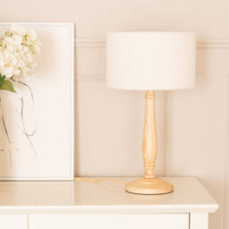 Valuelights Victoria Candlestick Light Wood Table Lamp With Cream Boucle Drum Lamp Shade - thumbnail 5
