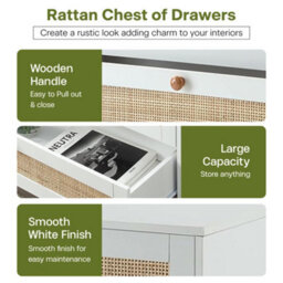 Home Treats Rattan Chest Of Drawers White Wooden Bedside Table 2 Drawer - thumbnail 9