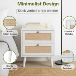 Home Treats Rattan Chest Of Drawers White Wooden Bedside Table 2 Drawer - thumbnail 8