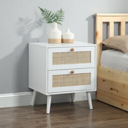Home Treats Rattan Chest Of Drawers White Wooden Bedside Table 2 Drawer - thumbnail 1