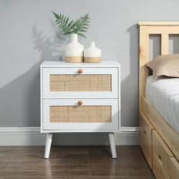 Home Treats Rattan Chest Of Drawers White Wooden Bedside Table 2 Drawer - thumbnail 2