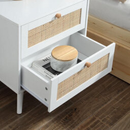 Home Treats Rattan Chest Of Drawers White Wooden Bedside Table 2 Drawer - thumbnail 3