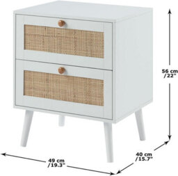 Home Treats Rattan Chest Of Drawers White Wooden Bedside Table 2 Drawer - thumbnail 4