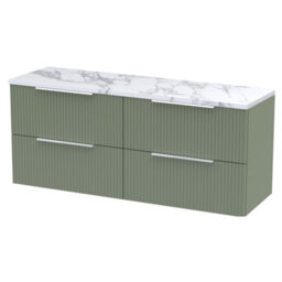 Balterley Tixall Fluted 4 Drawer Wall Hung Vanity Unit With Laminate Worktop, Satin Green, 1215mm