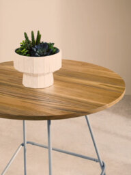 Orsina Grey Metal And Elm Wood Round Table, Geometric Coffee Table For Home And Office, Round Outdoor Dining Table - thumbnail 8