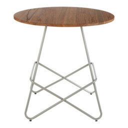 Premier Housewares Interiors By Premier Grey Metal And Elm Wood Round Table, Geometric Coffee Table For Home And Office, Round Outdoor Dining Table