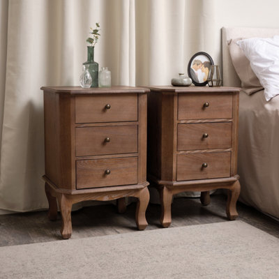 Melody Maison Pair Of 2 Dark Wood 3 Drawer Bedside Tables - Ashwell Range - image 1