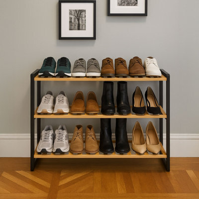 Neo 3-Tier Bamboo Shoe Rack Stand Natural Wooden Shoe Storage Shelf For Hallway Bedroom Bathroom - image 1