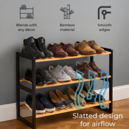 Neo 3-Tier Bamboo Shoe Rack Stand Natural Wooden Shoe Storage Shelf For Hallway Bedroom Bathroom - thumbnail 4