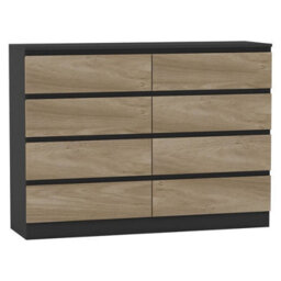 Urbn-Living Urbnliving 120Cm Wide Black Wooden Chest Of Oak 8 Drawers Bedroom Furniture Storage Bedside Modern Cabinet - thumbnail 5