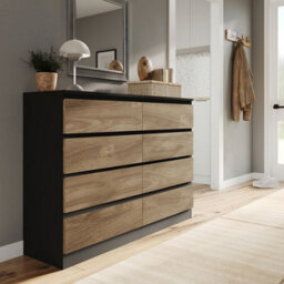 Urbn-Living Urbnliving 120Cm Wide Black Wooden Chest Of Oak 8 Drawers Bedroom Furniture Storage Bedside Modern Cabinet - thumbnail 1