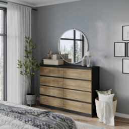 Urbn-Living Urbnliving 120Cm Wide Black Wooden Chest Of Oak 8 Drawers Bedroom Furniture Storage Bedside Modern Cabinet - thumbnail 2