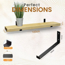 MKGT Narrow Rustic Shelf, 15Cm Deep Solid Wood Wall Shelf With Black Brackets (Antique Pine, 100Cm) - thumbnail 2