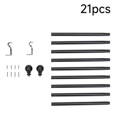 Living And Home Glossy Black Multi-Section Metal Telescopic Curtain Rod And Bracket, 183-366Cm - image 1