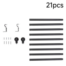 Living And Home Glossy Black Multi-Section Metal Telescopic Curtain Rod And Bracket, 183-366Cm - thumbnail 1