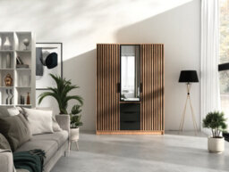 Arte Bali Lux 3-Door Wardrobe - Oak Wotan & Black Matt With Mirror And Lamellas - thumbnail 3