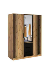 Arte Bali Lux 3-Door Wardrobe - Oak Wotan & Black Matt With Mirror And Lamellas - thumbnail 1