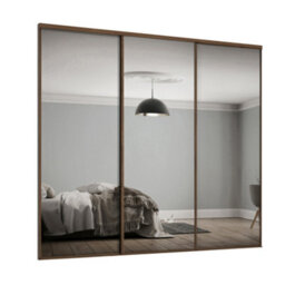Spacepro Classic 1 Panel Mirrored Carini Walnut Effect Framed Sliding Wardrobe Door Set Of 3 (H)2220mm (W)2216mm - thumbnail 1