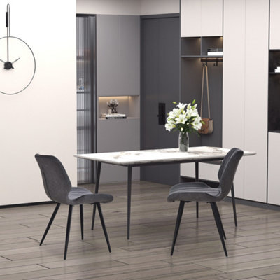 Homcom Set Of 2 Pu Leather Dining Chair Moulded Seats With Steel Frame Grey - image 1