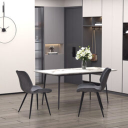 Homcom Set Of 2 Pu Leather Dining Chair Moulded Seats With Steel Frame Grey - thumbnail 1