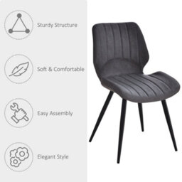Homcom Set Of 2 Pu Leather Dining Chair Moulded Seats With Steel Frame Grey - thumbnail 6