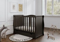 VICULII Willow Sleigh Mini Cot Bed Black With Drawer And Bamboo Mattress
