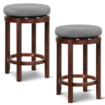 Costway Set Of 2 Bar Stools Wooden Counter Height Chair 360 Swivel Kitchen Padded Seat - image 1