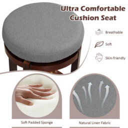 Costway Set Of 2 Bar Stools Wooden Counter Height Chair 360 Swivel Kitchen Padded Seat - thumbnail 2