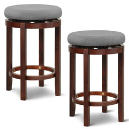 Costway Set Of 2 Bar Stools Wooden Counter Height Chair 360 Swivel Kitchen Padded Seat - thumbnail 1