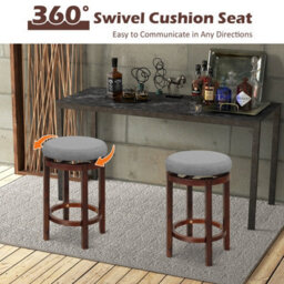 Costway Set Of 2 Bar Stools Wooden Counter Height Chair 360 Swivel Kitchen Padded Seat - thumbnail 6