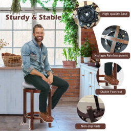 Costway Set Of 2 Bar Stools Wooden Counter Height Chair 360 Swivel Kitchen Padded Seat - thumbnail 5