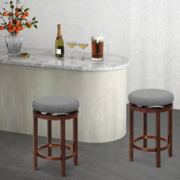 Costway Set Of 2 Bar Stools Wooden Counter Height Chair 360 Swivel Kitchen Padded Seat - thumbnail 7