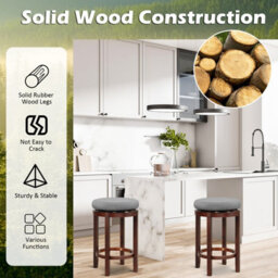Costway Set Of 2 Bar Stools Wooden Counter Height Chair 360 Swivel Kitchen Padded Seat - thumbnail 4