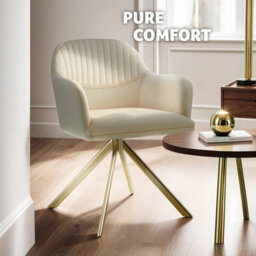 Tectake Set Of 2 Lounge Armchair Living Room Accent Chair 360 Swivel Slim Steel Legs Velvet Fabric   - Cream/gold - thumbnail 9